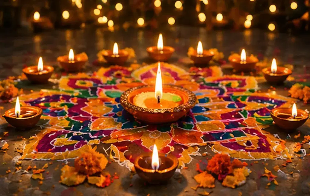Diwali lights and rangoli